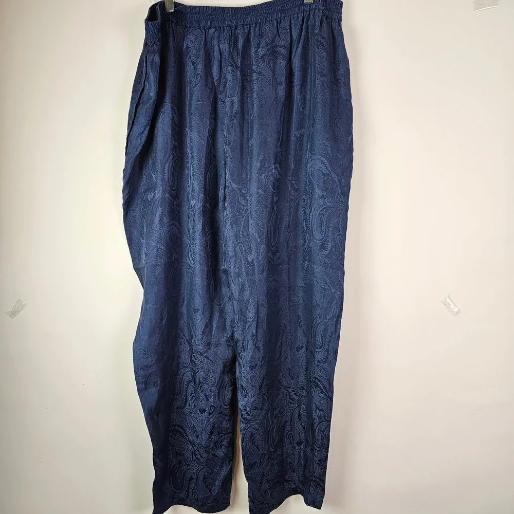 Lord & Taylor Mens Navy Blue 100% Silk Paisley Jacquard Pajama Pants XL Lounge